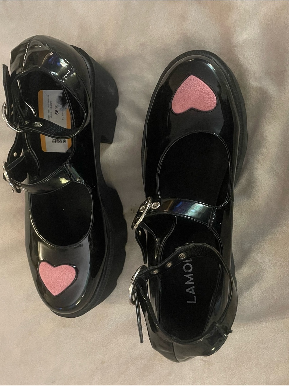 Lamoda Black Patent Heart Platform Mary Janes Size 7